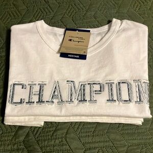 Champion White Tee with Embroidered Logo